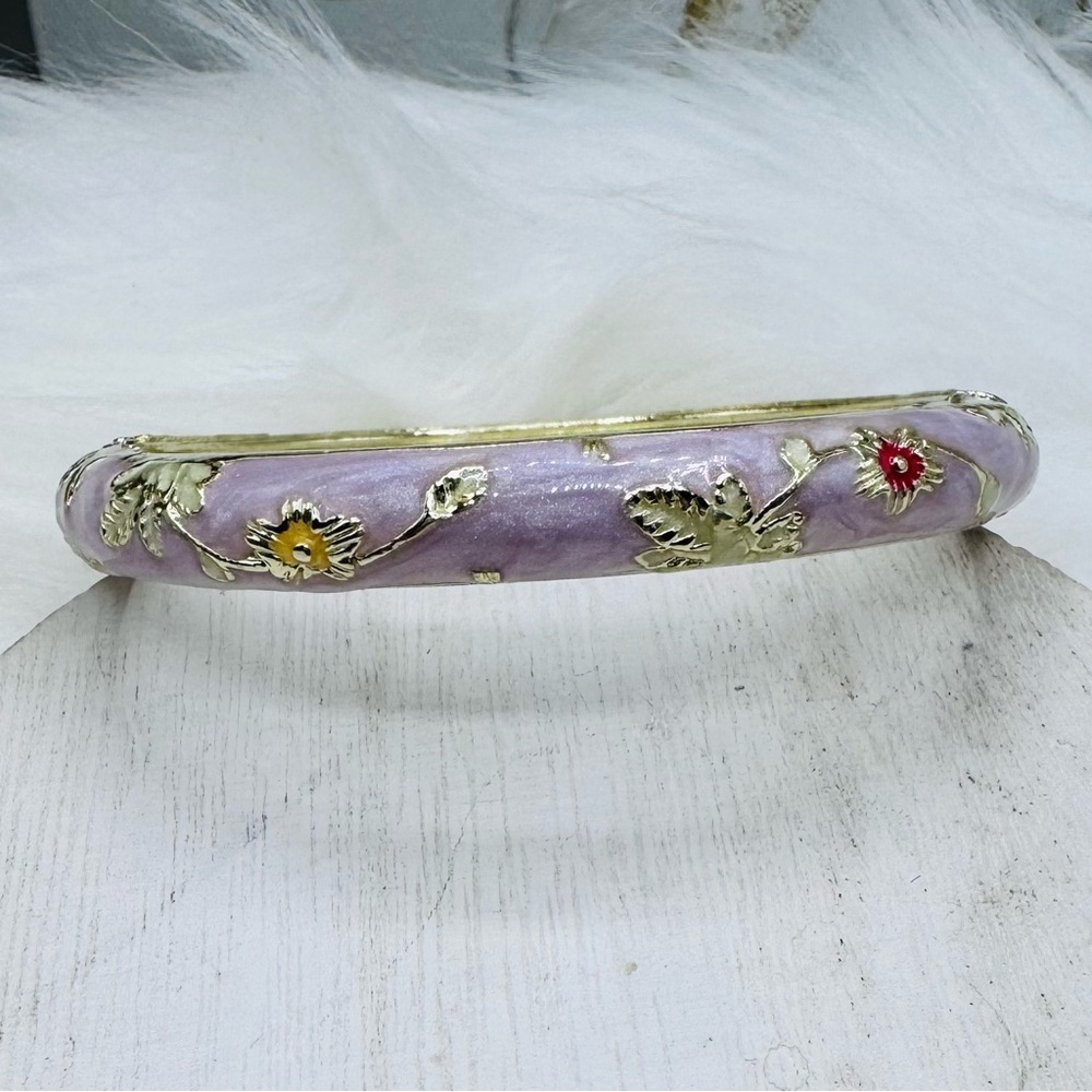 Flower Enamel Cloisonne Bracelet Bangle Purple Base - Picture 2 of 7